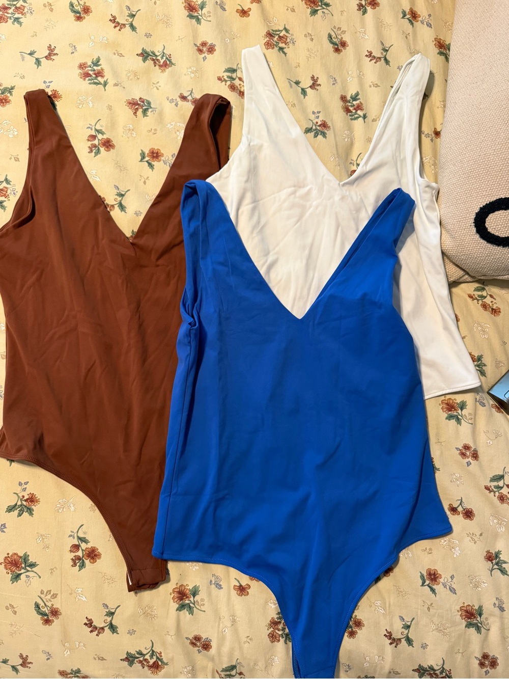 Yelete Women's Bodysuit Trio - Blue, White, Brown